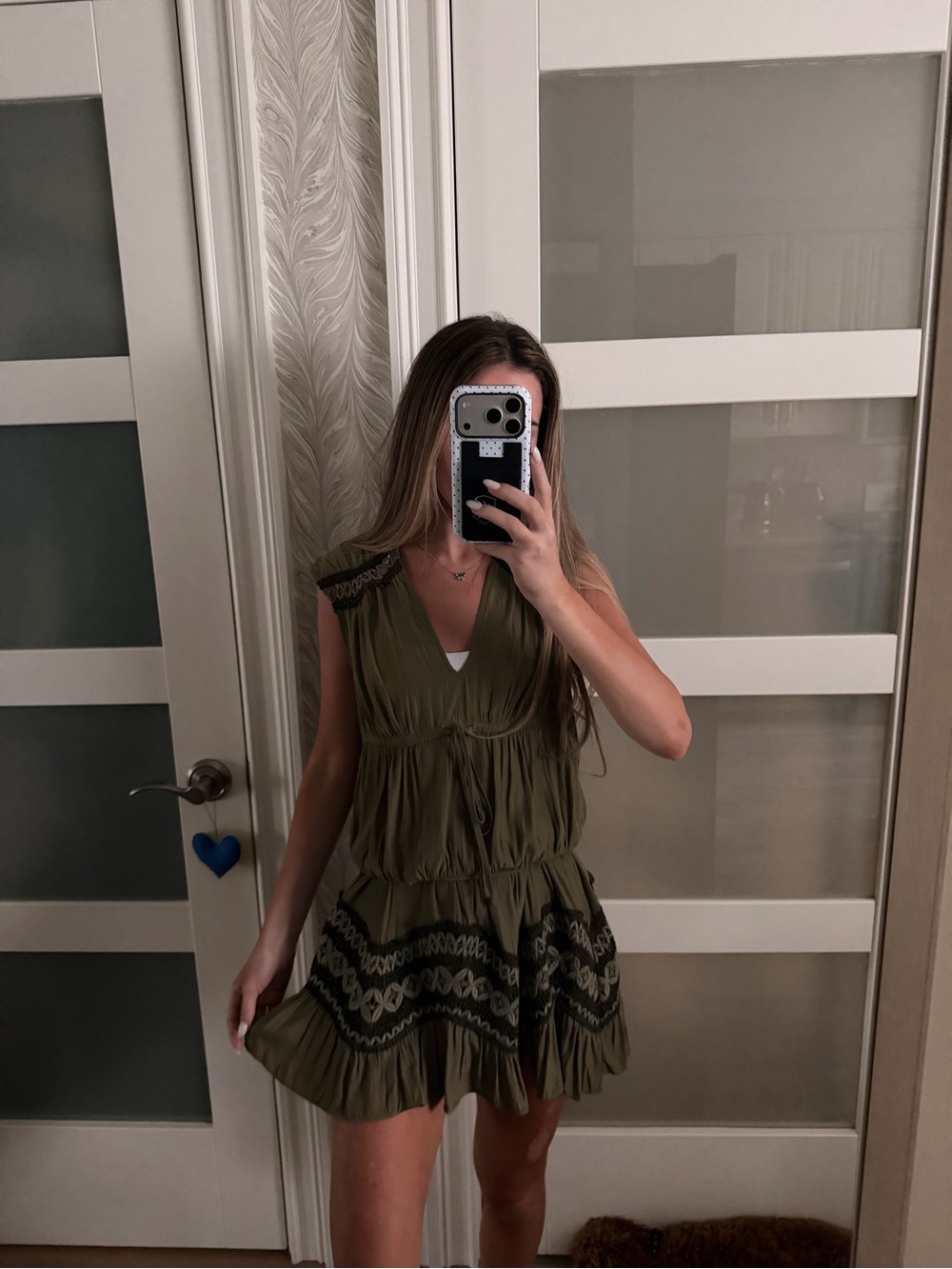 Ramy Brook Olive Mini Dress with Black Embroidered Trim